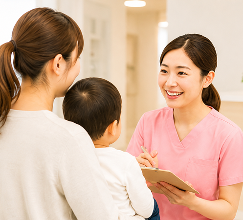 小児歯科相談をする親子